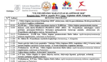 "Vilties bėgimo maratono Klaipėdoje 2018" programa