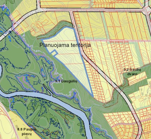 Informacija apie planuojamą rengti apie 9,47 ha teritorijos Daugulių nagrinėjamame rajone Nr. 9.1...